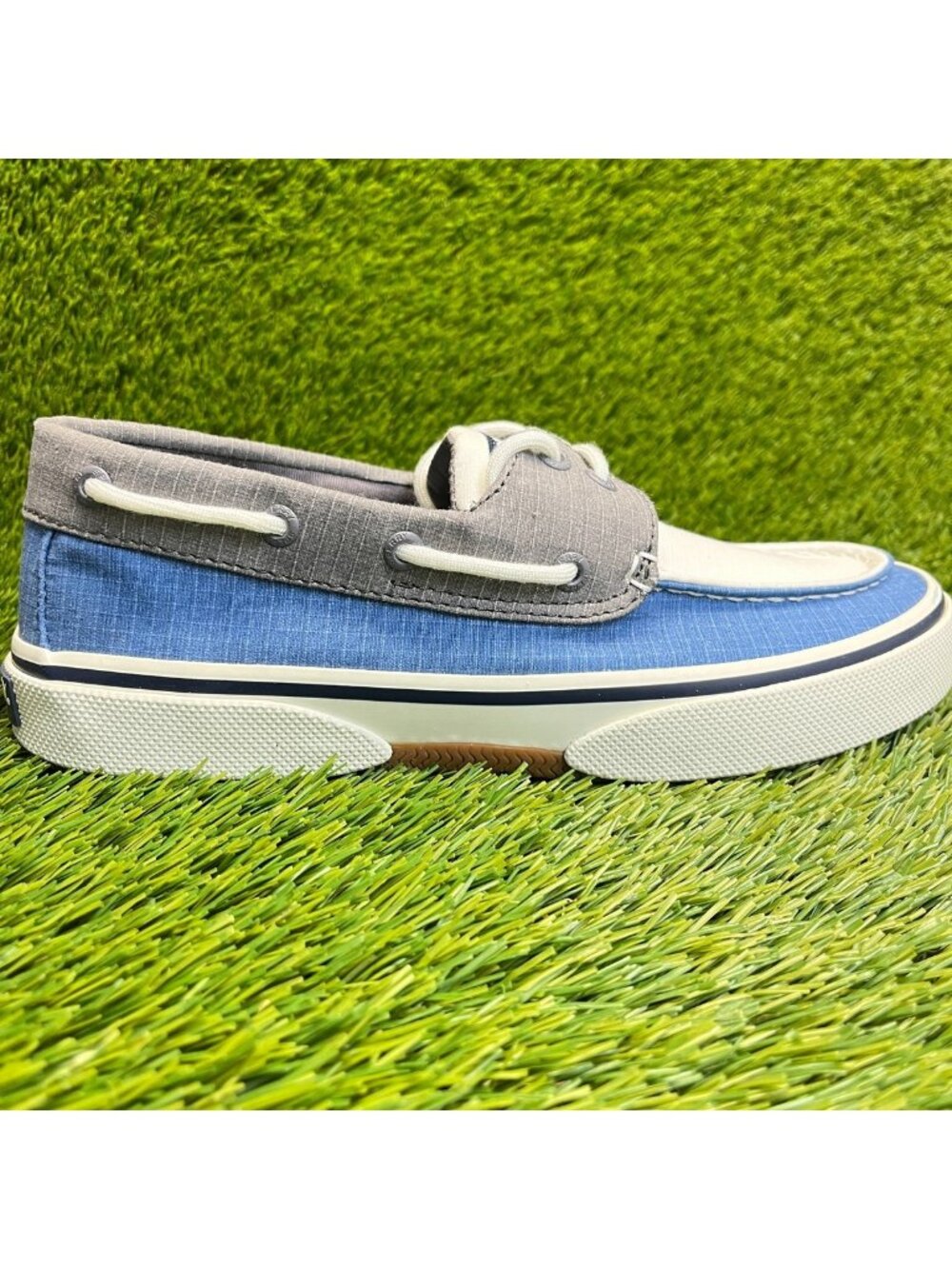 Sperry Halyard 2-Eye RipStop Mens Size 7 Blue Gray Casual Classic Boat Shoes